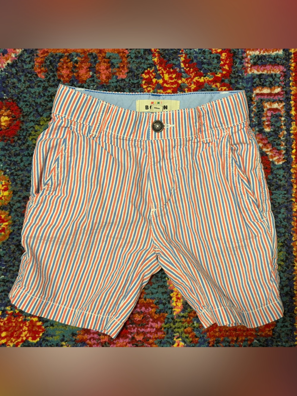 Mini Boden 4T Shorts - Red and Light Blue Striped Cotton